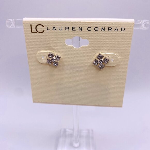 LC Lauren Conrad Jewelry - LC Lauren Conrad Rhinestone Silvertone Square Stud Earrings New